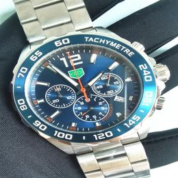 Wristwatches Mens Quartz Watch Blue Sports Style High-end Racer Chronograph All Stainless Steel Clock Waterproof Luminous Custom L204r