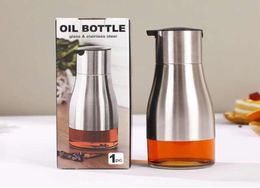 Functional Olive Oil Bottle Soy Sauce Cooking Utensils Vinegar Seasoning Storage Can Glass Bottom 304 Stainless Steel Body Kitchen3017004