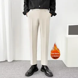 Men's Suits Men Pants Thick Plush Suit With Soft Pockets Mid Waist Closure Formal Business Style Trousers For Office Wear