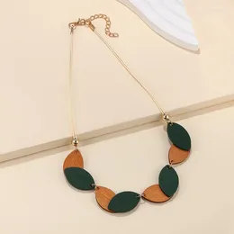 Pendant Necklaces Europe And America Ethnic Women Jewellery Accessories Vintage Geometric Ellipse Woodiness Pendants Collar Women's Necklace