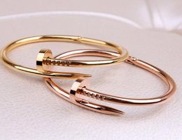 With Box Gold Sier Steel Inlay Diamond Screw Nail Cuff Bracelet Women Men Lover Couple Gift Jewelry1409117