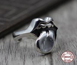 S925 Men039s Sterling Silver Rings Personality retro classic punk style Hiphop big tongue Open ring Send a gift to love 2019 n1701593