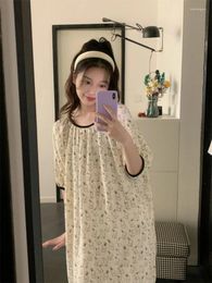 Women's Sleepwear Printed Cotton Pyjamas Nightgown Summer Women Korean Sexy Home Clothes Dresses Loose Nighty For Ladies