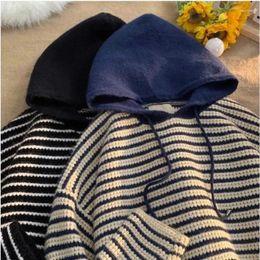 Men's Sweaters Japanese Vintage Retro Striped Hooded Sweater Fashion Loose Casual High Street Men Pullover Male Clothes