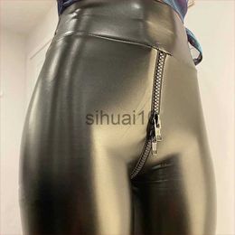 Women's Pants Capris Large size Sexy Women Black Matte Leather Open Crotch Pants Exotic Bodycon Slim Faux Leather Trousers Wetlook Nightclub Wear 4XL J231211