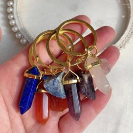 Keychains Natural Crystal Stone For Women Men Irregular Raw Amethysts Quartz Charm Hexagonal Point Pendulum Key Clasp Healing