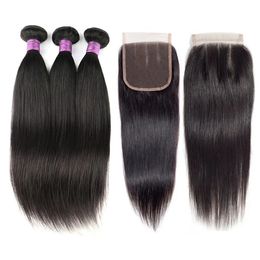 Synthetic Wigs Brazilian Virgin Natural Hair Straight Bundles Weaves 4x4 Lace Closure Straight Human Hair 3 Bundles with Closure Fast Delivery 231211