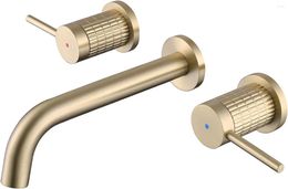 Bathroom Sink Faucets Faucet Brushed Gold Solid Brass Material With 2 Knurled Handles And Rough In Valve Included