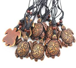 Fashion men Yak Bone Powder Carved Sun Frog Surfer Turtles Pendant Charm Necklace Wood Beads Adjustable Rope Necklace9890062