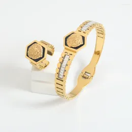 Necklace Earrings Set Design 18k Gold Plated Stainless Steel Zircon Lion Bracelet Open Ring Jewellery For Women