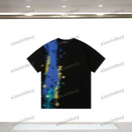 xinxinbuy Men designer Tee t shirt Watercolor graffiti letter printing short sleeve cotton women Black white blue gray red S-2XL