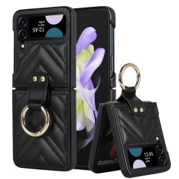 Luxury Slim PU Leather Case For Samsung Galaxy Z Flip 5 4 3 Flip4 Flip5 Ring Finger Grip Holder Phone Cases Shockproof Protective Cover