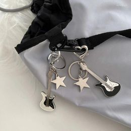 Keychains Guitar Keychain Metal Mini Pentagram Keyring Sparkling Y2k Pendant Christmas Jewellery Music Lover Ornament