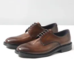 Dress Shoes Men's Washed Retro Cowhide British Business Leather Derby