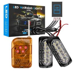 4X 12 LED Kit Wireless Remote Control Car Front Grille Strobe Light Flashing Emergency Lamp Police Warning Flash Signal 12V 24V