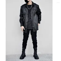 Men's Jackets Dark Vintage Coat Waxy Design Long Sleeve Shirt Loose Techwear Style Overalls Puffy Handsome Top