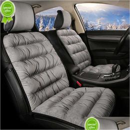 Seat Cushions New 2022 Winter Car Seat Er Front Plush Cushion Comfortable Protection Mat Backrest For Interior Truck Suv Van Gray Drop Dhn5Y