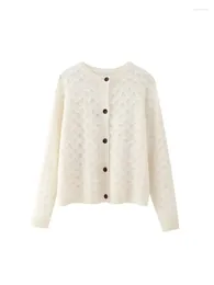 Women's Blouses ZADATA Fashion Layered Pattern Knitted Cardigan Sweater Retro Long Sleeve Button Front Jacket Chic Top