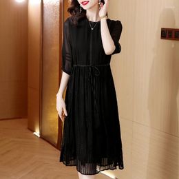 Casual Dresses 2023 Fashion Silk Dress Women's Autumn Versatile Mulberry Bottom Skirt Black Loose Tight Vacation Vestidos