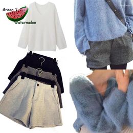 Women's Shorts Woollen For Women Korean Fashion Autumn Winter Baggy Simple Elastic High Waist College Vintage Style Students Sexy Sweater