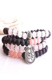 MG0987 Trendy Design 6 mm Rose Quartz Lava Stone Bracelet Womens Pink Opal 108 Mala Ohm Charm Bracelet9891356