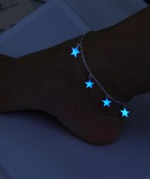 Lights ladies beach wind blue five pointed star tassel anklet luminous stars bracelet ornaments5760333