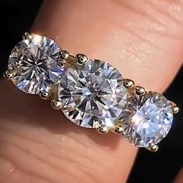 Cluster Rings Solid 18K Yellow Gold Women Ring Moissanite Diamonds 1 2 3 4 5 Ct Round Pcs Wedding Party Anniversary Engagement Luxury