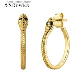 Stud ANDYWEN 925 Sterling Silver Gold Animal Snake Circle Hoops Women 17mm Big Loops Huggies 2021 New Piercing Ohrringe Jewelry YQ231211
