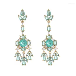 Dangle Earrings RUZZALLATI Trendy Vintage Ethnic Style Luxury Silver Color Lake Green Zircon Crystal Tassel For Women Gold