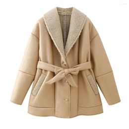 Women's Leather Jackets Winter Warm Thick Coat Khaki With Belt Outwear Solid Casual Loose Casaca De Cuero Faux