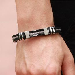 Stainless Steel 4 Colors Mens Leather Bracelets Silicone Fashion Charm Designer Bangle Rope Bracelets318u