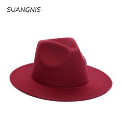 2019 Fedora Hat Men Women Imitation Woolen Winter Women Felt Hats Men Fashion Black Top Jazz Hat Fedoras Chapeau1768395