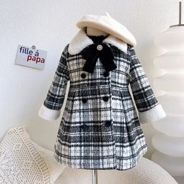 Cardigan Winter Girls Coats Warm Faux Fur Kids Jackets Fashion Toddler Girl Plaid Long Coat Korean Fall Children Clothing Teenger Jacket 231211