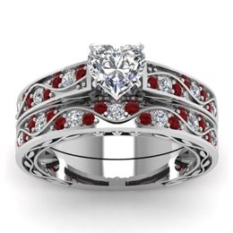 Delicate Heart-shaped Diamond Wedding Ring 925 Sterling Silver Ruby Bridal Ring Set Wedding Ring Anniversary Commitment Jewelry Si194a