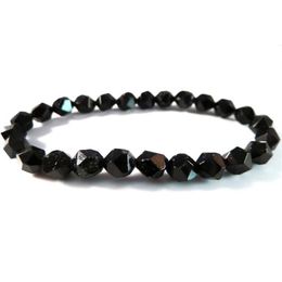 Charm Bracelets Mens Black Tourmaline Stretchy Bracelet Faceted Star Cut Beads Beaded Healing Stone Meditation Jewelry Gift For Me341C