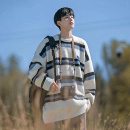 Men's Sweaters Winter Thickened Warm Striped Loose Casual High Street Knitted Jackets Men Pullovers Sweater Male Clothes