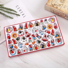 Party Games Crafts 48pcs Year Christmas Ornaments Diy Xmas Gift Wooden Handicraft Jewelry Tree Pendant Doll Hang Decorations Cute Toys Set 231208