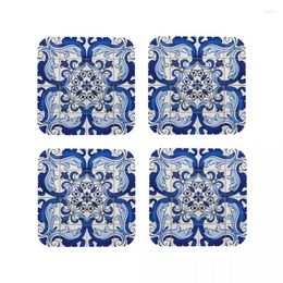 Table Mats Lisbon Blue Azulejo Tile Floral Coffee Mat Leather Placemat Cup Tableware Decoration & Accessories Pads For Home Kitchen