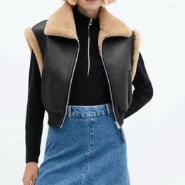 Women's Tanks GJXSDNX Woman Faux Lamb Woolen Leather Vest Sleeveless Zipper Waistcoat Autumn Winter Casual Female Wram Streetwear Top