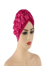 ed Turban Caps for Women Rose Flower Headscarf Bonnet Muslim Under Hijab Cap Indian African Hat Turbante Mujer6663375