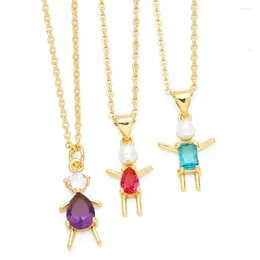 Pendant Necklaces FLOLA Cute Boys And Girls For Women CZ Crystal Figure Gold Plated Family Jewellery Friends Gifts Nken37