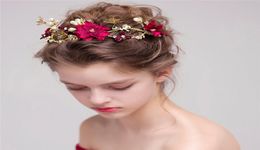 Vintage Wedding Bridal Tiara Burgundy Flower Crown Headband Rhinestone Hair Accessories Jewellery Headpiece Jewellery Rose Party Headd7889369