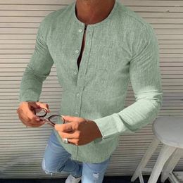 Men's Casual Shirts Mens Bottoming Shirt For Autumn Round Neck Linen Fine-Texture Light-Feeling Breathable Solid Color Men