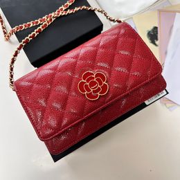 Woc Design Womens Shoulder Bag 19cm Caviar Bag Leather Rhammel Rose Luxury Handbag Matelasse Chain Crossbody Bag Makeup Bag Messenger Bags Card Bags Fashion Sacoche