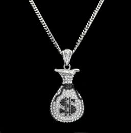 Hip Hop Gold Silver Cash Money Bag Pendant For Men Women Bling Crystal Dollar Charm Necklace With Cuban Chain Jewelry5044374