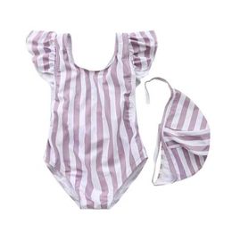 Beanies Children Girls Cross Back Bathing Suit for Kids Colourful Plaid Teenager Ruffles Swimwear