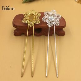 BoYuTe 5Pcs 12MM Cabochon Base Tray Silver Gold Kanzashi Hair Stick Women Diy Accessories Hair Jewelry263s