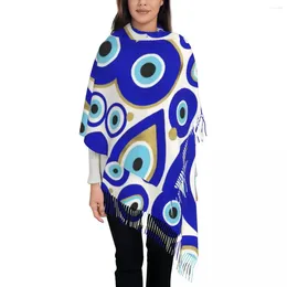 Berets Lady Large Evil Eye Charms On White Scarves Women Winter Soft Warm Tassel Shawl Wraps Moroccan Nazar Scarf