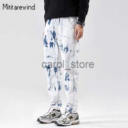 Men's Pants High Street White Tie-dye Splash Ink Jeans for Men and Women Youth Trendy Harem Pants Cotton Straight Jeans Micro Flare Pant Y2k J231208