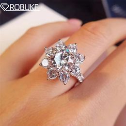 Wedding Rings Sunflower Ring with Certificate 1 2CT Sparkling Diamond 925 Sterling Silver 18K Plated Jewelry For Women 231208